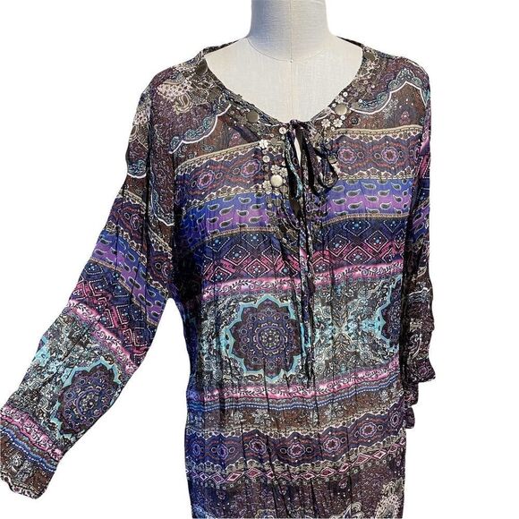 CANYON River Blues Boho Tunic Top Purple Turquoise Large - Picture 1 of 7